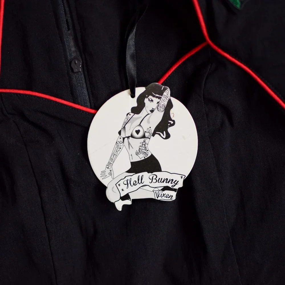 NWT RARE Hell Bunny Vixen Black Rockabilly Pencil Cap Sleeve Dress - M - Picture 7 of 9